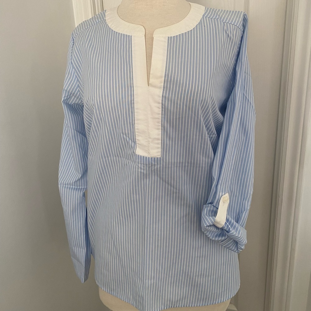 Van Heusen Bleu/white Blouse Sz M- women
